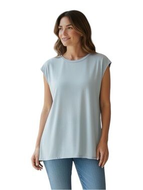 GAP Women's Light Blue Relaxed Tank Top With Sheer Back Panel